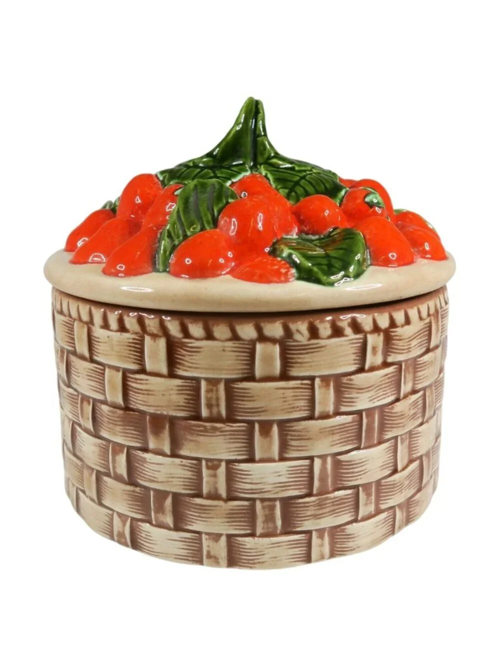 1970s Ceramic Berry Canister - Strawberry Basket Studio Pottery - Signed 1972